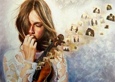 Origineel olieverfschilderij op hout van Simona Zecca, muziek, viool, liefde Olieverfschilderij price
