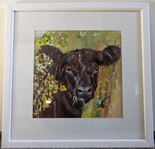 Ingelijst olieverfschilderij van een kalfje. Het formaat is 30x30 cm Gesigneerd Olieverfschilderij price