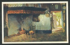 Brabantsch Interieur.  Reproductie naar een olieverfschilderij van G.J. Sijthoff Olieverfschilderij price