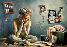 Origineel olieverfschilderij op canvas 50x70 van Simona Zecca Verloren Tijd Olieverfschilderij price