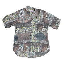 Biblo Club Vintage Men’s Medium Button Down Shirt Floral Tan Made In Italy Biblo price