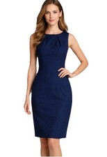 BOSS HUGO BOSS $495 Solid Navy Elbise Virgin Wool Sheath Dress Size US 4 Elbise price