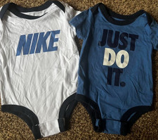 Nike Baby Bodysuit Set 2pc 6M White Blue Logo Cotton Short Sleeve Baby romperset price