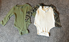 Old Navy Baby Bodysuit Set 2pc 12-18M Green Camo Henley Long Sleeve Baby romperset price