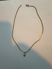 14K GOLD CHAIN NECKLACE, FLAT HERRINGBONE,  16", PENDANT with SMALL DIAMONDS Diamanten ketting price