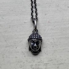 Miniature Buddha Sterling Silver Pendant w Diamond 18” Silver Chain Buddhism Diamanten ketting price
