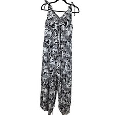 Womens Black White Tropical Tie-Shoulder Jumpsuit Overalls Wide Leg M/L Boho Dames jumpsuits en tuinbroeken price