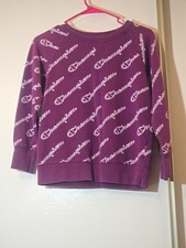 champion girls large sweatshirt purple all over logo long sleeve pullover top Meisjes sweatshirt price