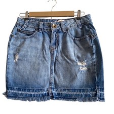 DKNY Jeans Petites Blue Denim Jean Mini Skirt Distressed Frayed Hem Womens 6P Jeans / Denim Skirt price