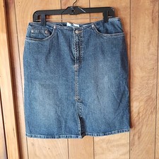 Old Navy Blue Jeans Stretch Denim Skirt Size 12 Front Slit Classic 5 Pocket Jeans / Denim Skirt price
