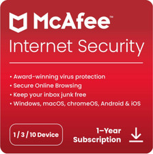 McAfee Internet Security Antivirus 2026 1, 3 & 10 PCs 1 Yr 5 Min Email Delivery Antivirus Software price