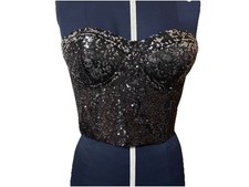 J. NNA Women’s Large Black Silver Sequin Strapless Bustier Halter Party Crop Top Bustier price