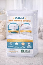 2 Pack Baby Cot Sheets White + Waterproof Terry Mattress Protector Bundle Baby Matrasbeschermer price