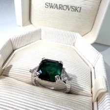 SWAROVSKI Green Ring Crystal Silver Rhodium Plated Size 52 UK L Swarovski Ring price