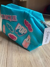 Clinique Pop Art Makeup Bag Turquoise Blue Pink Retro Y2K Preppy Aesthetic BNWT Make-uptas price