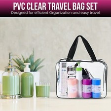 3pc Transparent Travel Bag Set Airport Cosmetic Makeup Toiletry Clear Wash Pouch Make-uptas price