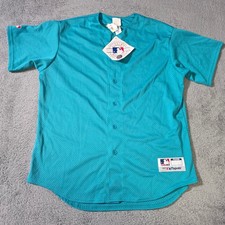 Majestic Mens Large Baseball Jersey Teal Mesh Button Down Blank MLB 3542 Heren Jersey price