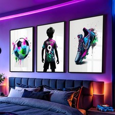 Personalised Football Prints Wall Art Multicolour Posters Boys Bedroom Set of 3 Slaapkamer Set price