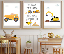 set of 3 Childrens playroom/bedroom print construction diggers trucks Slaapkamer Set price