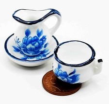Dolls House Bedroom Set White & Blue 3 Piece Ceramic Victorian Accessory tumdee Slaapkamer Set price