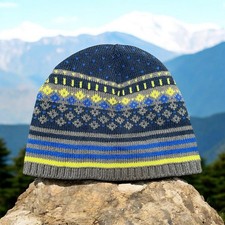 Lands End Kids Beanie Hat Medium Large Striped Blue Gray Knit Winter Cap Skull Kinder muts price