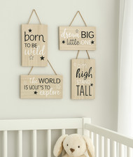 Baby Nursery Plaque Decor 4pc Set Wooden Hanging Signs Wall Art Kids Room Baby- & kinderkamerset price