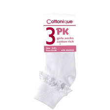 3 Pairs Girls Ankle Socks Size 6-8.5 Kids White Frilly Lace Cotton School Socks Meisjessokken price