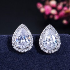 Silver Plated Tiny CZ Pear Drop Stud Earrings for Women Daliy Wear Costume Gift Costume Oorbellen price