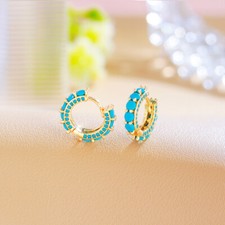 Top Gold Plated Bridal Costume Small Round Hoop Earrings Turquoise Blue Jewelry Costume Oorbellen price