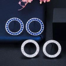 925 Silver Cubic Zircon Round Circle Stud Earrings Cute Fashion Brand CZ Jewelry Costume Oorbellen price