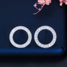 Micro Pave Round Stud Earrings Silver Plated Cubic Zirconia Women Party Jewelry Costume Oorbellen price