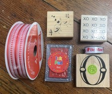 Valentines hearts Craft Satin Ribbon Lot Rubber Stamp NEW wooden Linten price