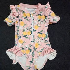 Pink Lemon Floral Print Baby Girls One Pc Swimsuit Ruffle Rash Guard Zip Front Baby Swimsuit price
