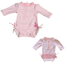 RuffleButts Girls Pink White Gingham Long Sleeve Rash Guard Swimsuit 0-3M Baby Baby Swimsuit price