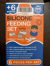 Travel Silicone Baby Feeding Set - 6-in-1 Spill-Proof Plates, Spoon, Fork, Bib Feeding Set price