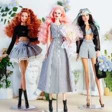 Pink 1/6 Doll Clothes Set Evening Dress Black White Plaid Gown Top Shorts Skirt Evening Schoenen price
