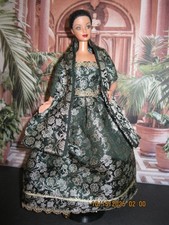 OOAK Handmade Green and Gold Brocade Evening Gown, Wrap, Shoes for 11 1/2" Doll Evening Schoenen price