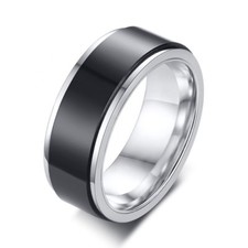 8mm Men's Spinner Ring 316L Stainless Steel Silver Black Wedding Band Size 8-12 Zilver Wedding Band price
