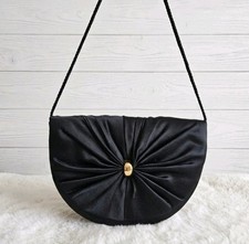 Vintage Black Satin Pleated Evening Bag Gold  Clutch Shoulder Handbag Event Evening Tas price