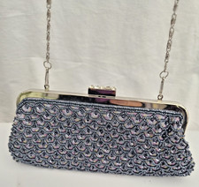 LEKO LONDON Beaded Evening Bag Grey Silver Sequins Clutch Chain Strap Wedding Evening Tas price