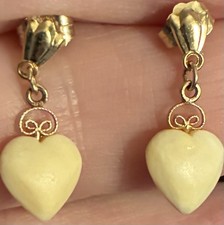 14K Yellow Gold Heart & Bone Colored Stone Drop Earrings Gekleurde steen Oorbellen price