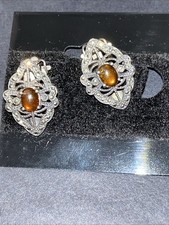 Vintage 925 Silver Amber Colored Stone Earrings Very Pretty Gekleurde steen Oorbellen price