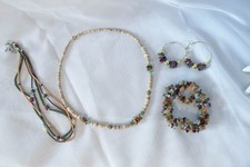 Vintage earthy colored stone chip necklace, earrings and bracelet Gekleurde steen Oorbellen price