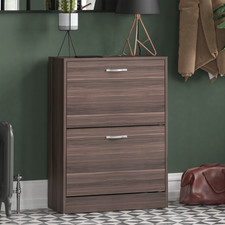 2 Drawer Shoe Cabinet Storage Cupboard Footwear Stand Rack Wooden Unit Walnut Shoe Kast price