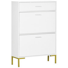Shoe Cupboard White 110x76x26cm MDF/Particleboard 12-Pair Slim Gold Feet Hallway Shoe Kast price