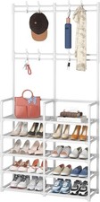5 Tier Entryway Hall Tree Coat Rack with Shoe Storage-8 Hooks-White-New in Box Hall Tree price
