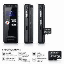 64GB Digital Voice Activated Recorder | 3072Kbps HD Audio 20H Continuous Record Voice Recorders price