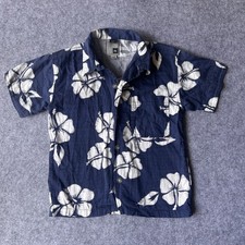 Quiksilver Hibiscus Button Down Shirt Kids Size 7 Blue Floral Cotton Blend Jongens strandkleding price