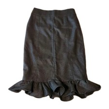 Bebe Skirt  Sz 0 Charcoal Metalic Wool Blend Ruffle Hem Knee-length Career Lined Baby Skirt price