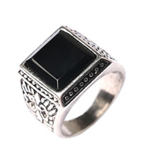 SQUARE BLACK COLORED STONE RING engraved unisex GOTHIC jewelry western Brx028 Gekleurde steen Ring price
